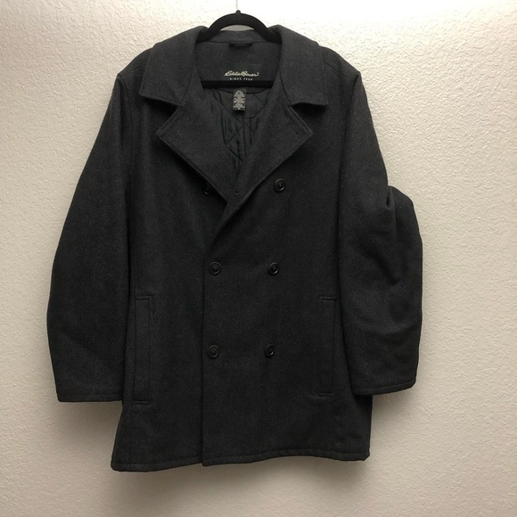 Eddie Bauer Women’s Charcoal Wool Blend Pea‎ Coat Medium - Picture 1 of 4